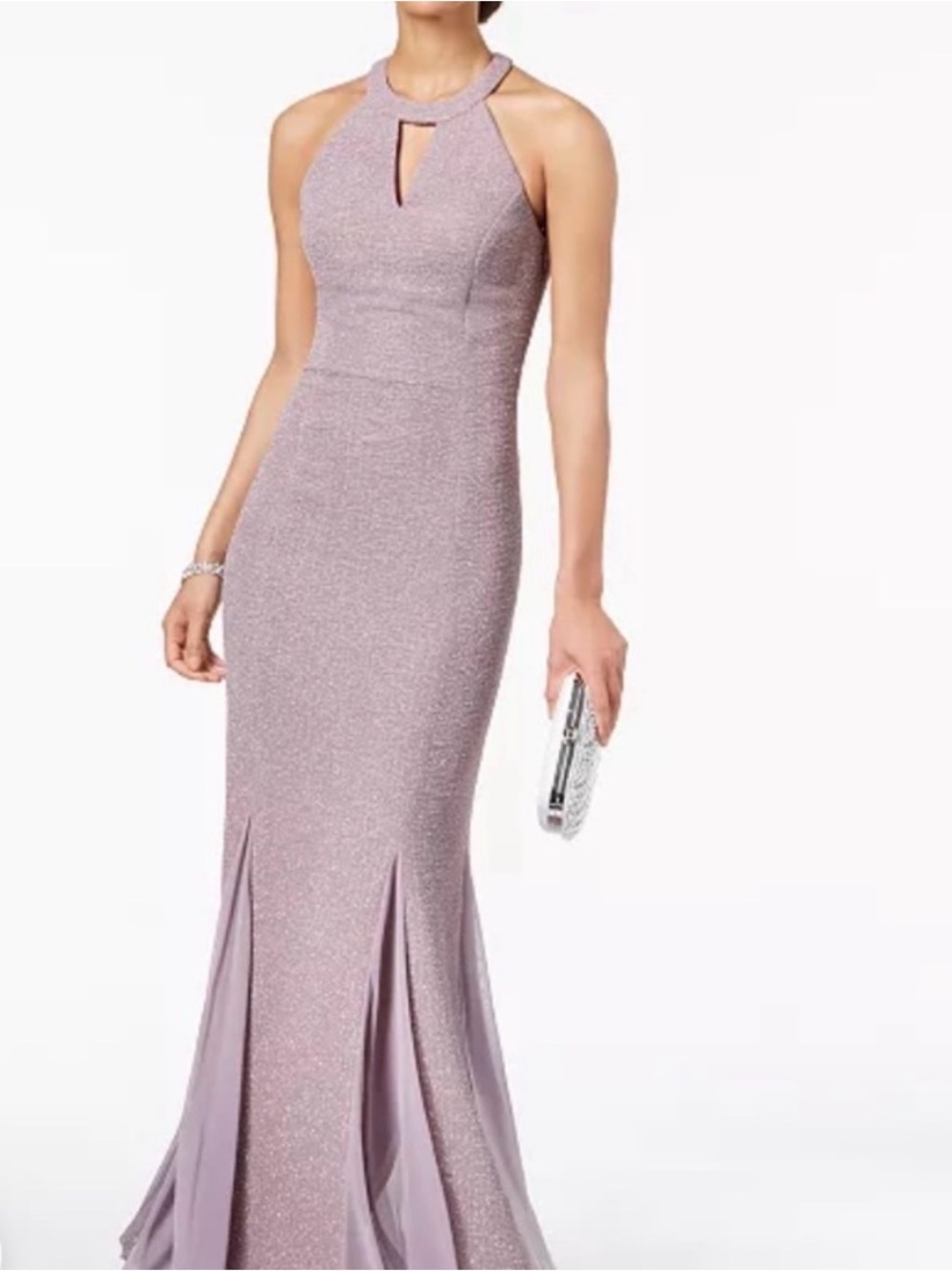 Night Way Collections Glitter Halter Mermaid Gown in Dusty Lavender